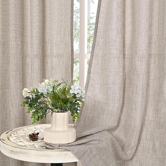 YoungsTex Natural Linen Curtains 78 Inch Length for Living Room, Light Filtering Semi Sheer Window Drapes with Bronze Grommet Privacy for Bedroom Farmhouse Decorative, 52 x 78 Inch, 2 Panels
