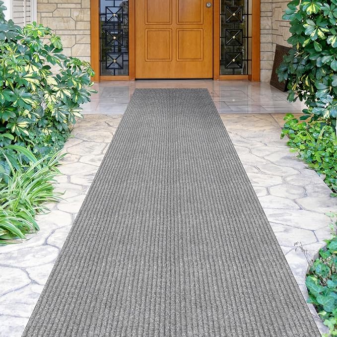 Ottomanson 2'7" x 46' Hallway Runner with Scraper Pile - Extra Durable Non-Slip Rug Mat for Indoor & Outdoor Use - Ideal for Kitchen, Entryway & Garage - High-Traffic Carpet, Gray