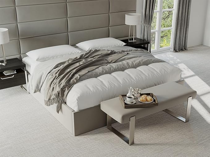 VANT Upholstered Bed Bench - Faux Merino Wool Brown - Burnished Brass - Contemporary Modern, Bedroom Bench Seat, Hallway, or Entryway