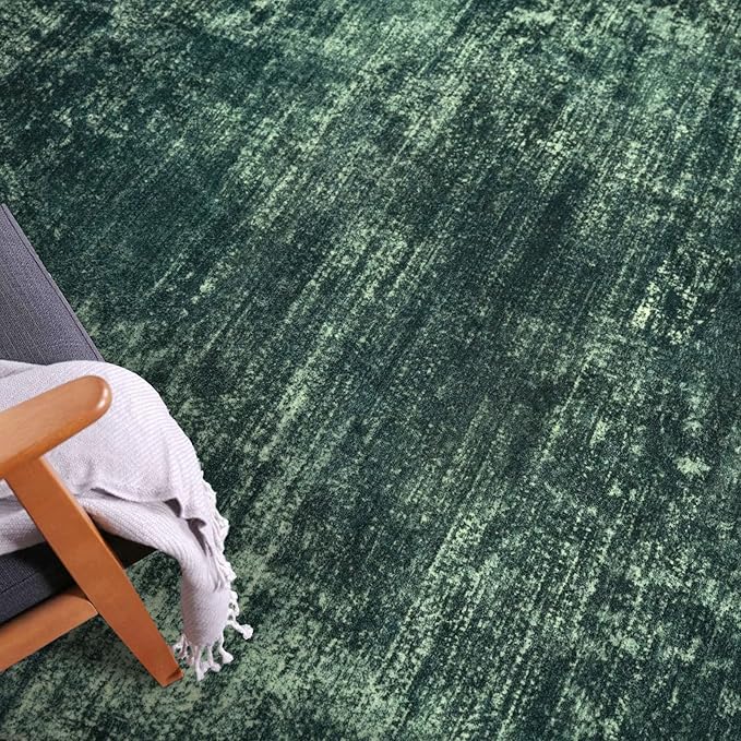IOHOUZE Abstract Round Area Rug 8 Ft Washable Circle Rugs Large Round Rug Non Slip Thin Soft Circle Rugs, Printed Faux Wool Floor Carpet for Bedroom Living Room Dining Room Nursery, Dark Green