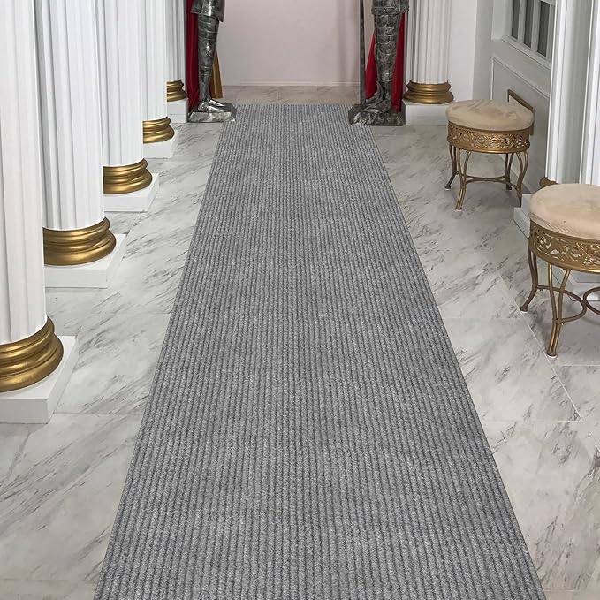 Ottomanson 2'7" x 47' Hallway Runner with Scraper Pile - Extra Durable Non-Slip Rug Mat for Indoor & Outdoor Use - Ideal for Kitchen, Entryway & Garage - High-Traffic Carpet, Gray