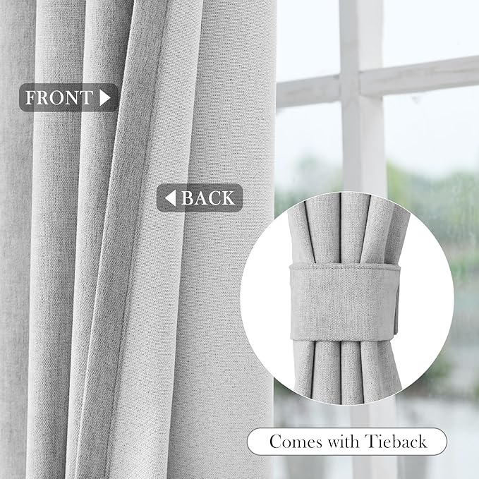 Macochico Full Blackout Curtains 84 Inches Long Insulated Noise Reducing Chenille Curtains for Living Room Bedroom Nursery Auditorium Apricot Grey Curtains with Tieback Grommet 72" Wx84 L 1 Panel