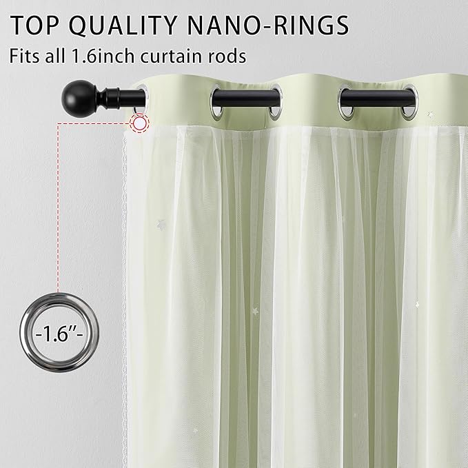 XiDi Green Curtains for Bedroom, Girls Room Blackout Curtains, Kids Room Darkening Curtains, Light Green Decor, 1 Panel Sage Green/34/72/1