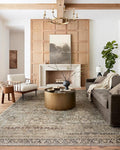 Loloi Layla Collection LAY-03 Olive/Charcoal 9'-0" x 12'-0" .13" Thick Area Rug, Soft, Durable, Vintage Inspired, Distressed, Low Pile, Non-Shedding, Easy Clean, Printed, Living Room Rug
