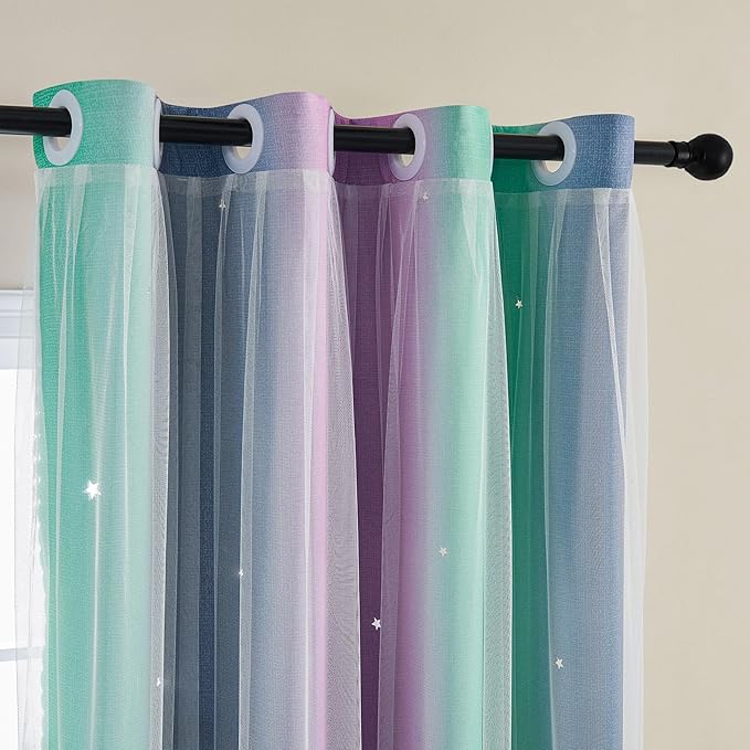 XiDi Curtains for Bedroom Decor, Rainbow Purplgreen grey34/96