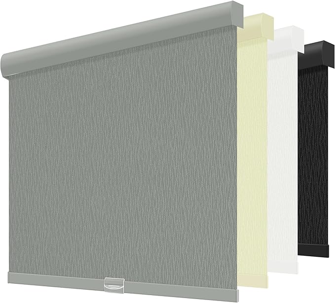 ChrisDowa Cordless Blackout Roller Shades for Windows, Striped Free-Stop Window Blinds with Privacy, Thermal Insulated Window Shades for Home, Office and Door. Grey, 69" W x 72" H