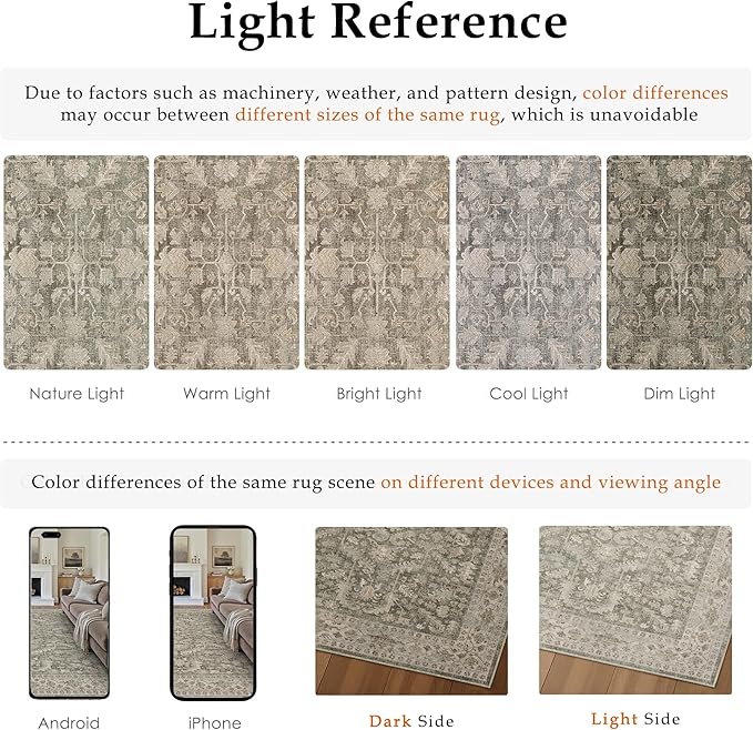 Brown 6x9 Area Rug Vintage Washable Living Room Carpet Non Slip Bedroom Indoor Office Low Pile Large Traditional Distressed Retro Accent Rug for Dining Room Bathroom Kitchen