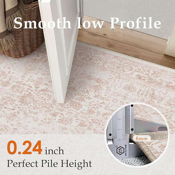 Pink Area Rug 3x4 Office Entryway Rug Machine Washable Kitchen Vintage Distressed Non Slip Carpet Indoor Retro Floral Accent Throw Door Mat for Bathroom Bedroom Dining Living Room