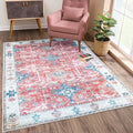 Bloom Rugs Washable Non-Slip 4' x 6' Rug - Red/Blue Traditional Area Rug for Living Room, Bedroom, Dining Room, and Kitchen - Exact Size: 4' x 6'