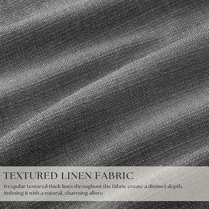 Dark Gray Linen Blackout Pleated 86 Inch Curtains for Living Room Darkening Pinch Pleat 100% Black Out Drapes Thermal Insulated Soundproof Charcoal Grey 86 Inch Curtain for Dining Bedroom