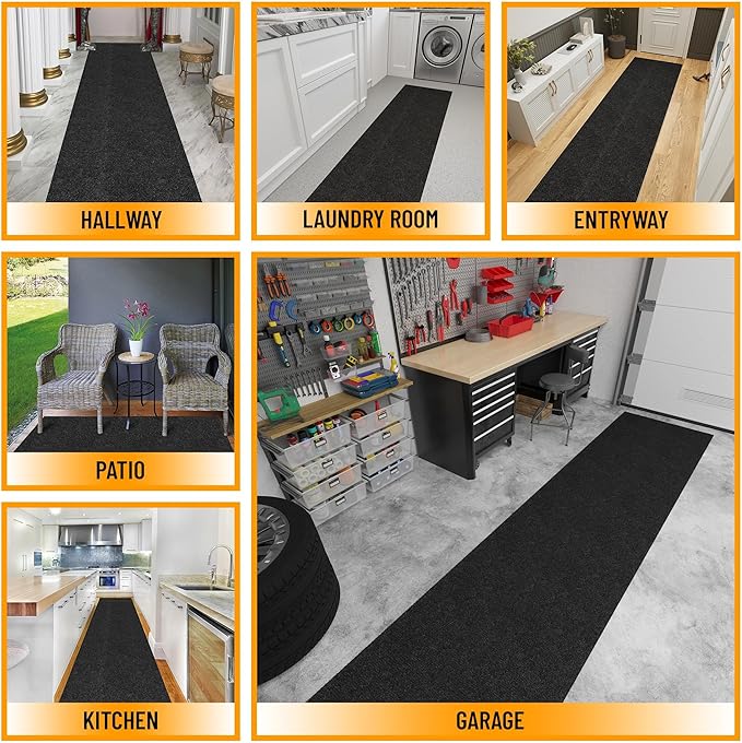 Ottomanson Commercial Scrape Rib Entry Mat – Heavy Duty Ribbed Floor Mat for High Traffic – Non Slip Rubber Back, Waterproof – Indoor Outdoor Use for Offices, Schools, Lobbies, 2'7" x 33', Black