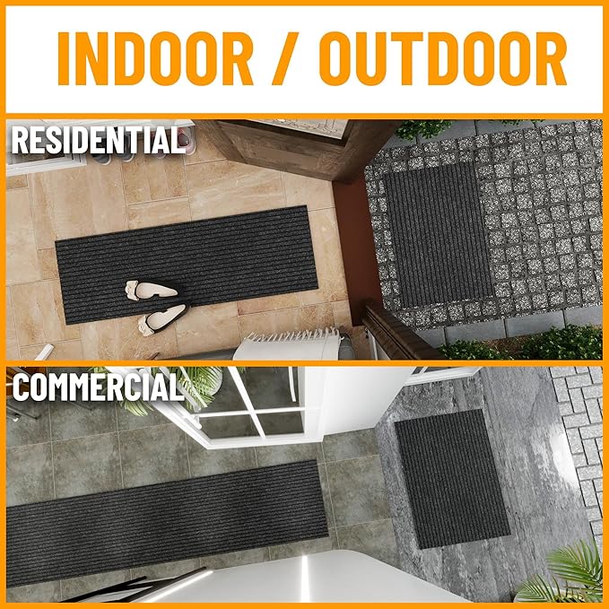 Ottomanson Mud Mat 2' x 4' Entryway Rug - Non-Slip Scraper Doormat for Muddy Paws, Dirt Trapping Indoor/Outdoor Mat for High-Traffic Areas, Kitchen, Garage, Patio, Black
