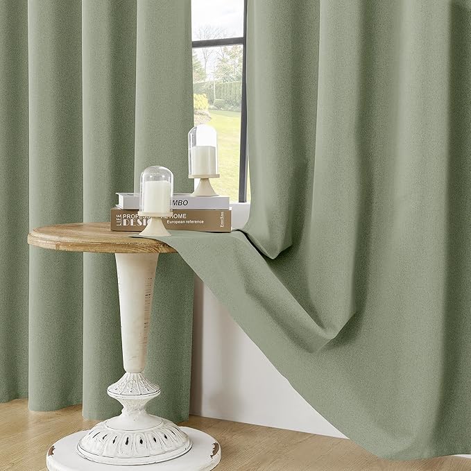 ChrisDowa 100% Blackout sage Solid Curtains 96 Inches Long 2 Panels for Bedroom Living Room,Farmhouse Room Darkening Thermal Insulated Soundproof Grommet Top Window Treatment Drapes,52x96