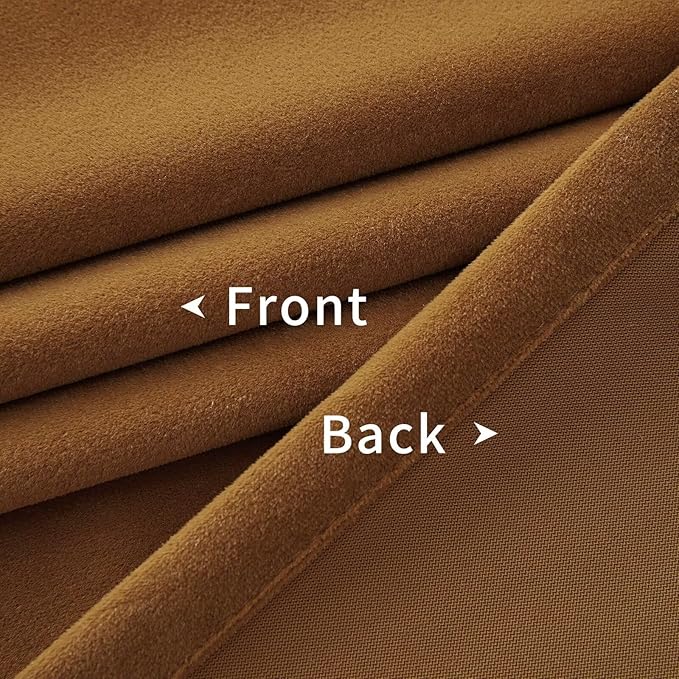 Joydeco Camel Brown Velvet Curtains 96 inch Length 2 Panels, Luxury Blackout Rod Pocket Thermal Insulated Window Curtains, Super Soft Room Darkening Drapes for Living Room Bedroom,W52 x L96 inches