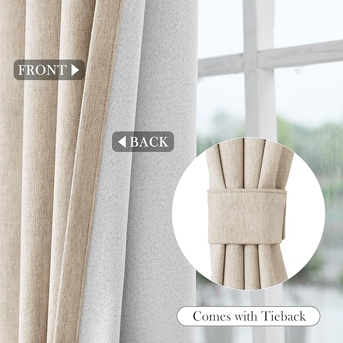 Macochico 100% Blackout Chenille Curtains for Living Room Classic Chenille Window Curtain Panels Thermal Drapes for Bedroom Hotel Grommet Curtains with Tieback Taupe 84" Wx96 L 1 Panel