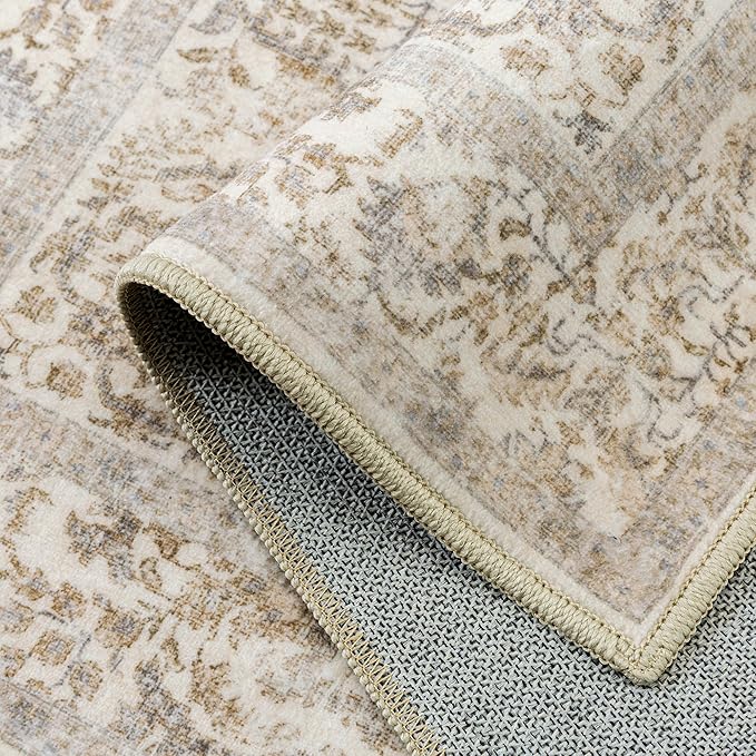 Light Brown Runner Rug 2x12 Hallway Machine Washable Kitchen Vintage Distressed Non Slip Long Carpet Indoor Retro Floral Bedroom Accent Throw Rug for Bathroom Office Laundry Dining Room