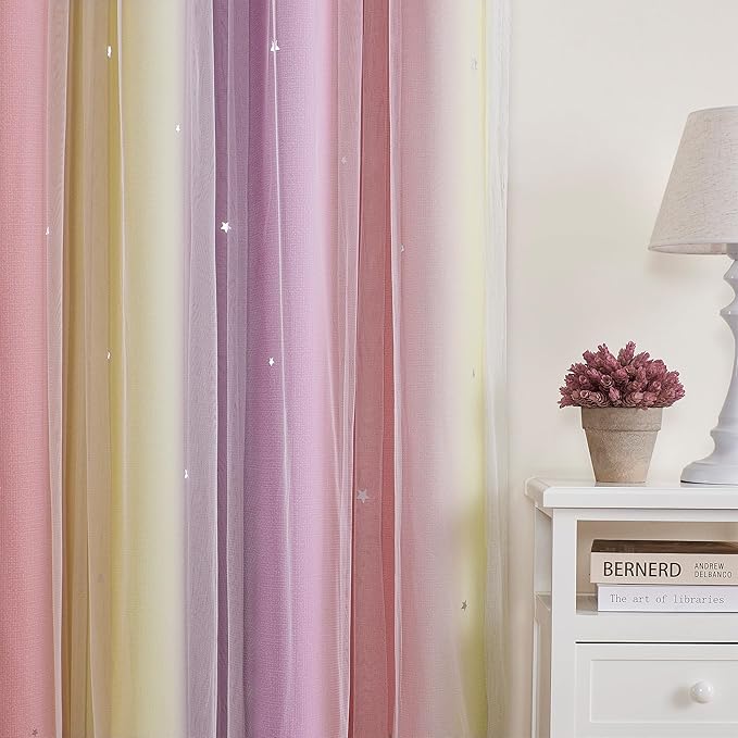 XiDi Curtains for Bedroom Decor, Rainbow Pink PurpleYellow52/96/1