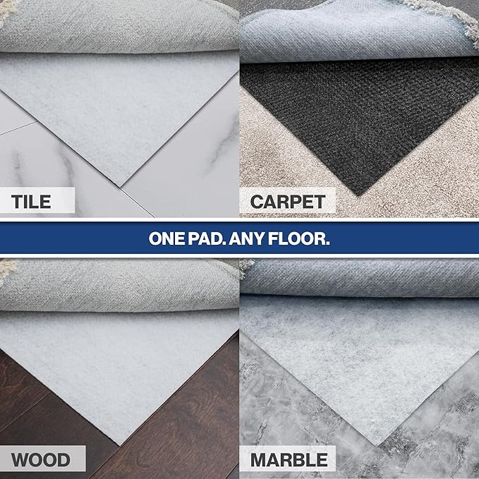 8' x 10' Non-Slip Rug Pad, Reversible Gripper, Non Skid Pads for Hardwood, Vinyl, Tile, Laminate Floors, Keep Area Rugs Secure, Natural Materials Safe for Indoor Flooring, ¼” Thick