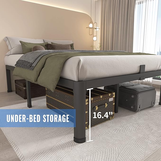 MAF 18 Inch Twin XL Bed Frames with Round Corner Legs Mattress Slide Stopper No Box Spring Needed Heavy Duty Metal Platform Bed Frame Under-Bed Storage Space, 3000 LBS Steel Slats Support