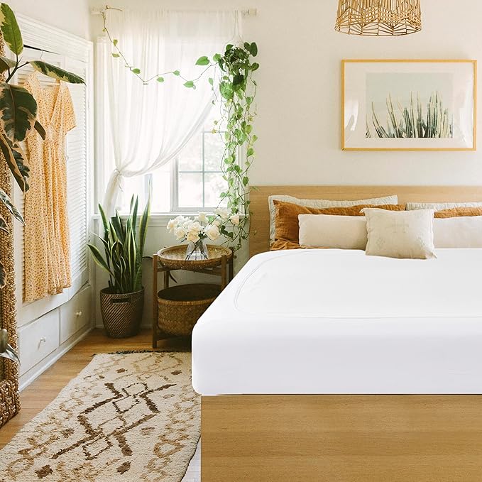 Biscaynebay Decorative Box Spring Cover Twin & Twin XL Size, White Luxurious Jersey Knitting Stretchy Wrap Around 4 Sides Bedskirt for Home/Hotels, Easy Fit Wrinkle Free Machine Washable