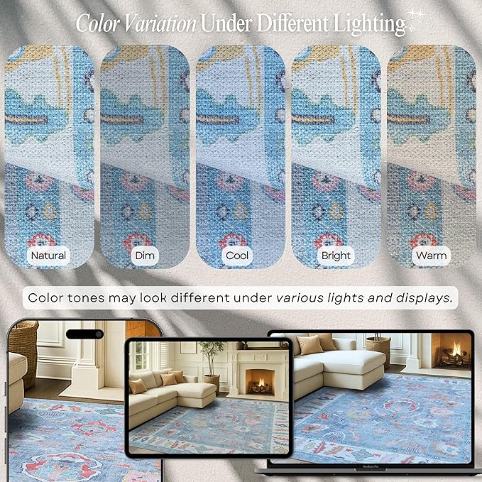Fame Rugs Blue Modern Oushak Rug 2'6"x10, Vintage Turkish Colorful Oriental Antique Inspired Foldable Long Washable Runner Rugs, Luxury Living Room Bedroom (381LB, 2'6" x 10')