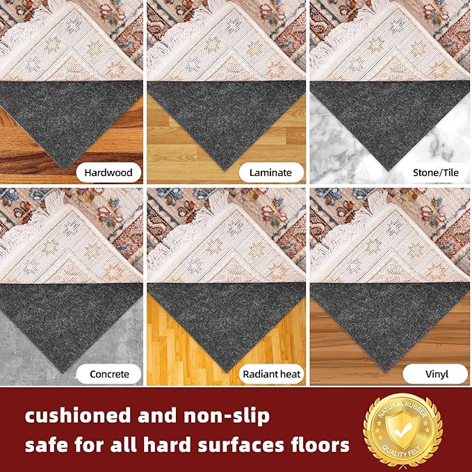 BAGAIL Felt and Natural Rubber Backing Rug Pads 1/4” Thick, 4 x 6 Ft Non Slip Carpet Gripper Keep Rugs in Place, Under Area Rug Protective Cushioned Pads, Carpet Runners, Hardwood Floors Protection