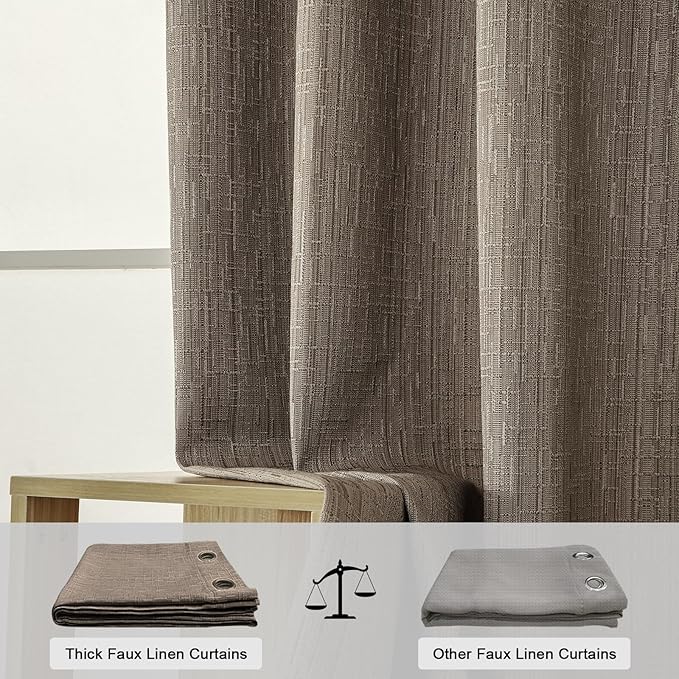 Linen Curtains 205 inch Length 2 Panels for High Ceiling Extra Long Thick Faux Linen Window Drapes Burlap Textured Curtains with Grommet for 2 Story High Living Room (52x205 Dark Coffee)