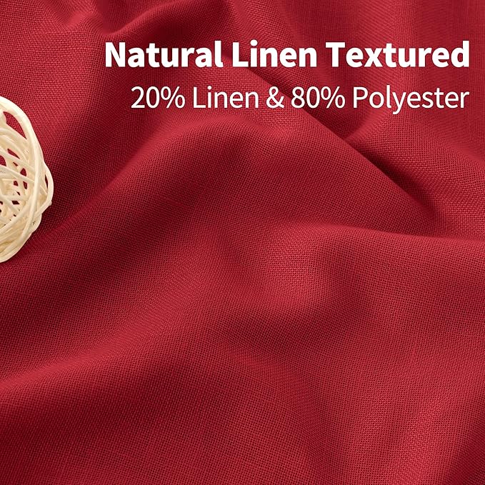 YoungsTex Red Linen Kitchen Curtains 40 Inch Length, Short Light Filtering Drapes with Grommet Semi Sheer Privacy Christmas Decor for Cafe Bathroom Window, 2 Panels, 42 X 40 Inch