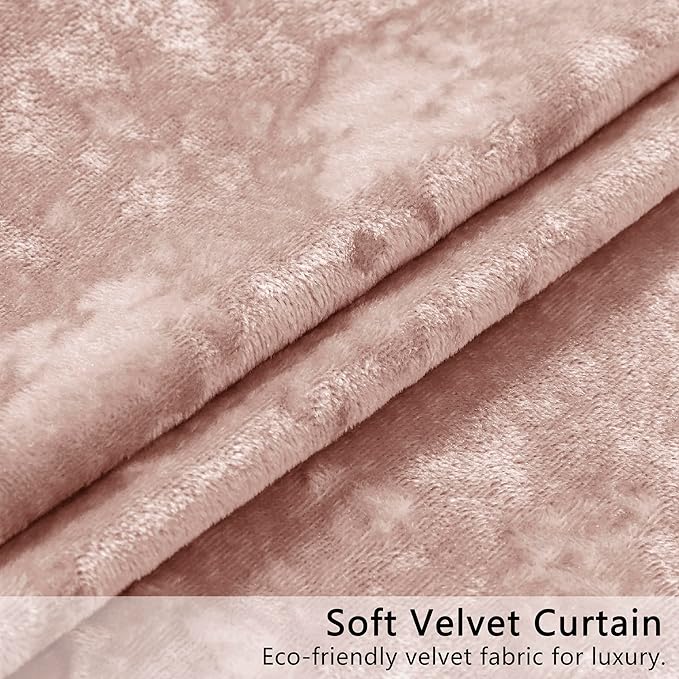 SMILETIME Pink Crushed Velvet Curtains 52x96inch Rod Pocket Luxurious Thermal Insulated Soundproof Drapes Soft and Durable Light-Filtering Window Treatments for Living Room Bedroom, 2 Panels