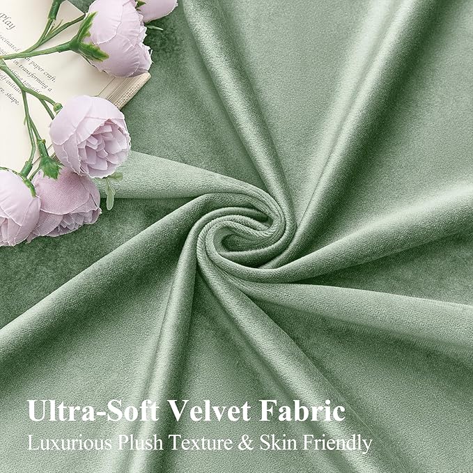 Sage Green Velvet Curtains 102 Inches Long for Bedroom, Super Soft Room Darkening Thermal Insulated Curtains Luxury Window Drapes for Living Room Nursery, Back Tab Rod Pocket, W52 x L102, 2 Panels