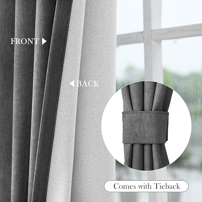 Macochico 120" Wx84 L 100% Blackout Chenille Curtains for Sliding Door Living Room Bedroom, Luxury Drapery for Hotel Home Theater, Dark Grey Thermal Window Treatments with Tieback, Grommet, 1 Panel