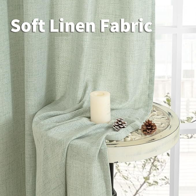 YoungsTex Sage Green Linen Curtains for Living Room 72 Inches Length - Semi Sheer Drapes Light Filtering with Bronze Grommet Window Treatments for Bedroom Dining Rustic, 2 Panels, 52 X 72 Inch