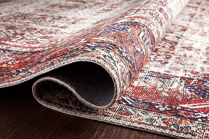 Loloi Layla Collection LAY-12 Ivory/Brick 3'-6" x 5'-6" .13" Thick Accent Rug, Soft, Durable, Vintage Inspired, Distressed, Low Pile, Non-Shedding, Easy Clean, Printed, Living Room Rug