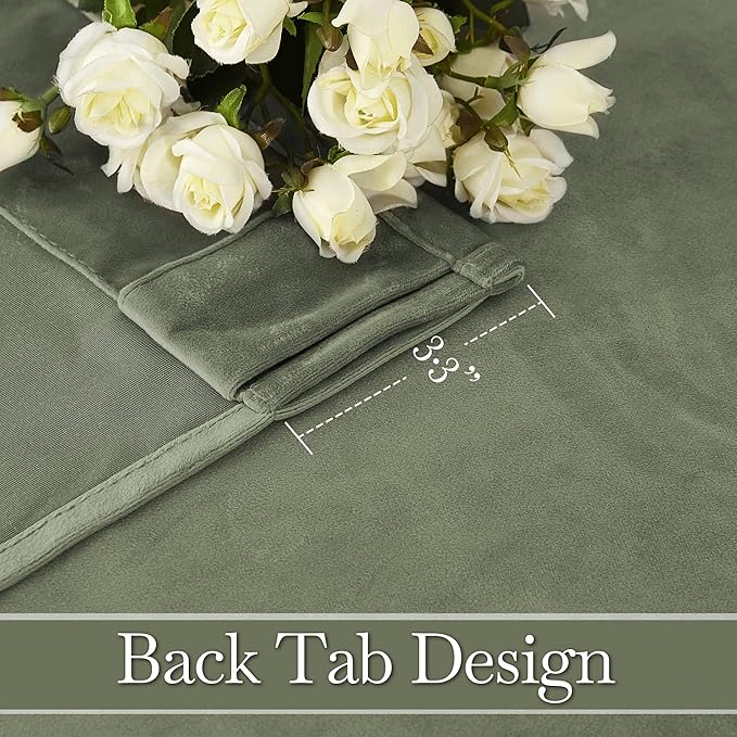 RYB Home Plush Velvet Curtains, Heavy Duty Back Tab Decorative Window Drapes Privacy Room Darkening Covering for Living Room Playroom, Sage Green, W52 x L108 inches, Set of 2 Panels