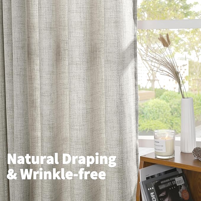 YoungsTex Short Linen Curtains 40 Inches Long for Kitchen Window Over Sink, Dark Grey Semi Sheer Drapes Light Filtering with Bronze Grommet Privacy for Bedroom Bathroom, 2 Panels, 42 X 40 Inch