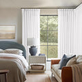 Snow White Pinch Pleated Linen Curtains 1 Panel for Living Room Bedroom Memory Training Shaped Semi Sheer Pleat Drapes with Hooks Rings Light Filtering Window Curtain 60x108