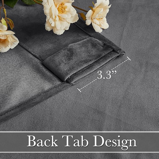 RYB Home Velvet Curtains for Living Room - Extra Long Luxury Back Tap Window Drapes Room Darkening Thermal Insulated Panels for Bedroom Home Office, Grey, W52 x L120 inches, 2 Pieces