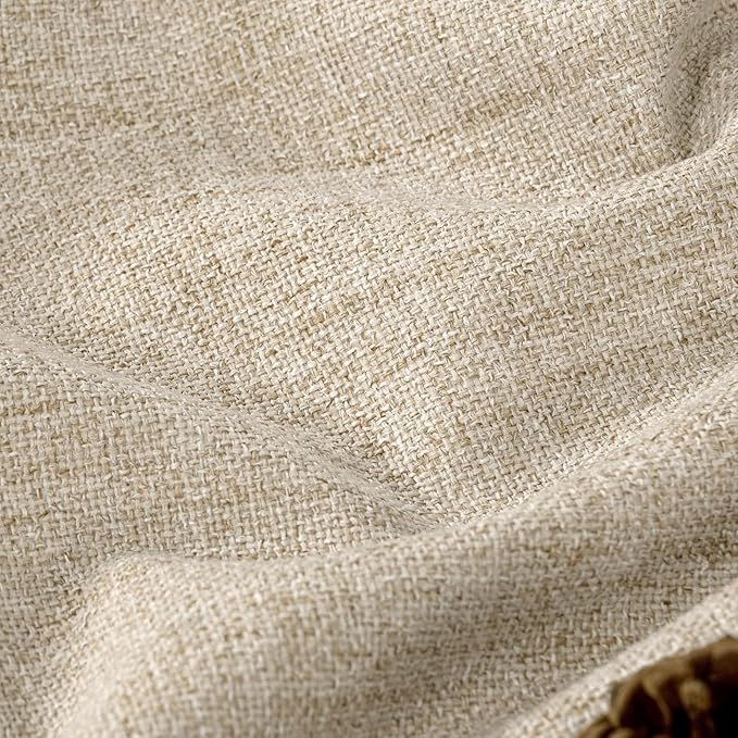 Short Linen Blackout Curtains 45 Inch Length 2 Panels, Thermal Insulated Total Light Blocking Window Curtains for Farmhouse Bedroom Basement, Bronze Grommet, Beige, Each 52" Wide