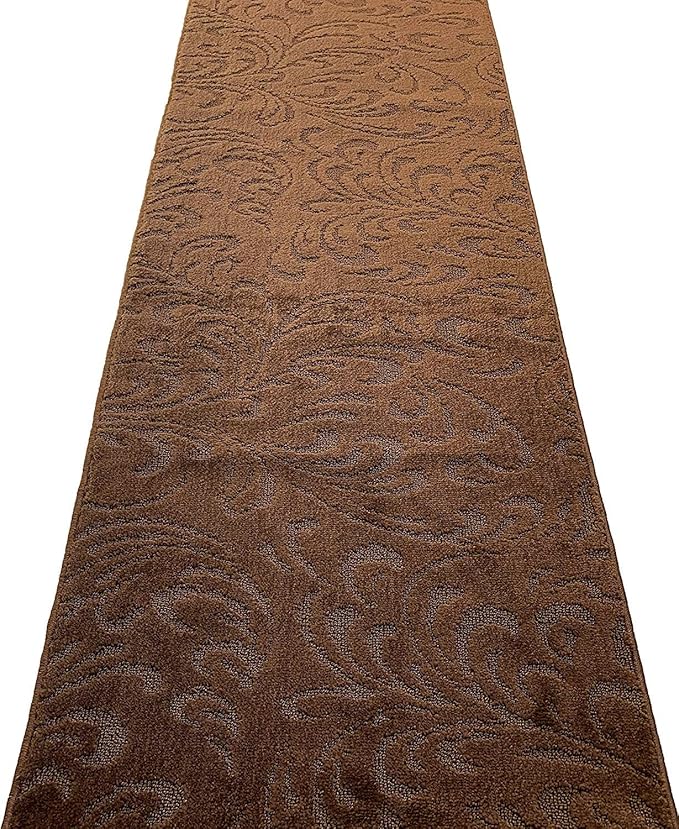 Custom Length Hallway Runner Rug,Slip Resistant,Floral Brown, 26 Inch X 25 feet, Sold and Priced Per Foot