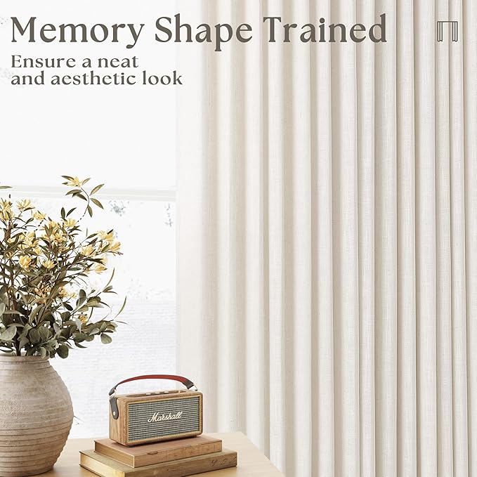 Pinch Pleated Linen 36 Inch Length Kitchen Curtains 2 Panels Set Privacy Light Filtering Semi Sheer Boho Small Curtains Bathroom Window Neutral Sheer Short Cream Ivory Drapes for Front Door RV Camper