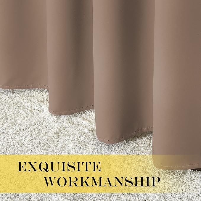 NICETOWN Kitchen Blackout Curtain and Drape - Triple Weave Energy Saving Thermal Insulated Solid Grommet Blackout Panel for Patio (Single Panel, 52 inches by 72 inches, Cappuccino)