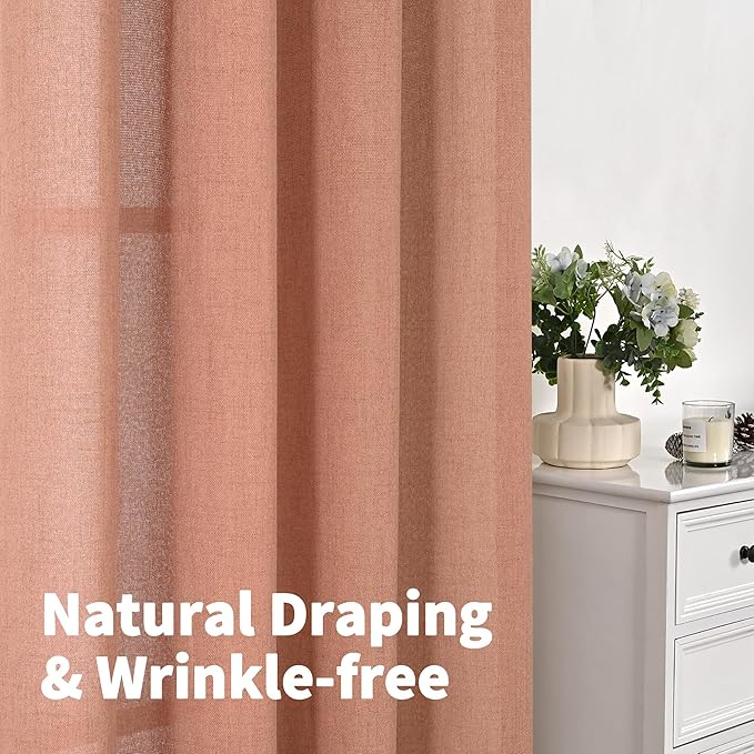 YoungsTex Terracotta Linen Curtains 68 Inch Length for Living Room, Burnt Orange Light Filtering Window Drapes with Bronze Grommet Privacy for Bedroom Decorative, 52 x 68 Inch, 2 Panels