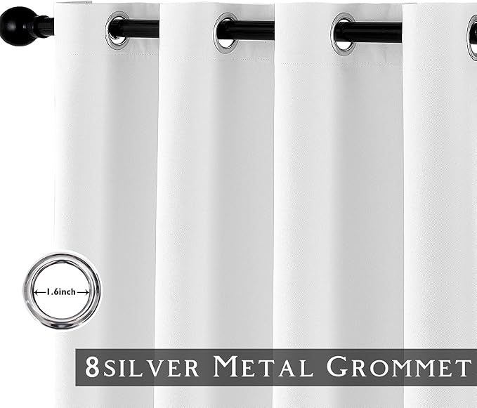ChrisDowa 100% Blackout Pure White Solid Curtains 102 Inches Long 2 Panels for Bedroom Living Room,Farmhouse Room Darkening Thermal Insulated Soundproof Grommet Top Window Treatment Drapes,52x102