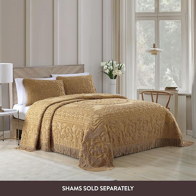 Beatrice Home Fashions Medallion Chenille Bedspread, King, Gold
