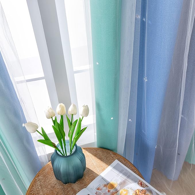 XiDi Curtains for Bedroom Decor, Rainbow BluGrenGrey-34-96