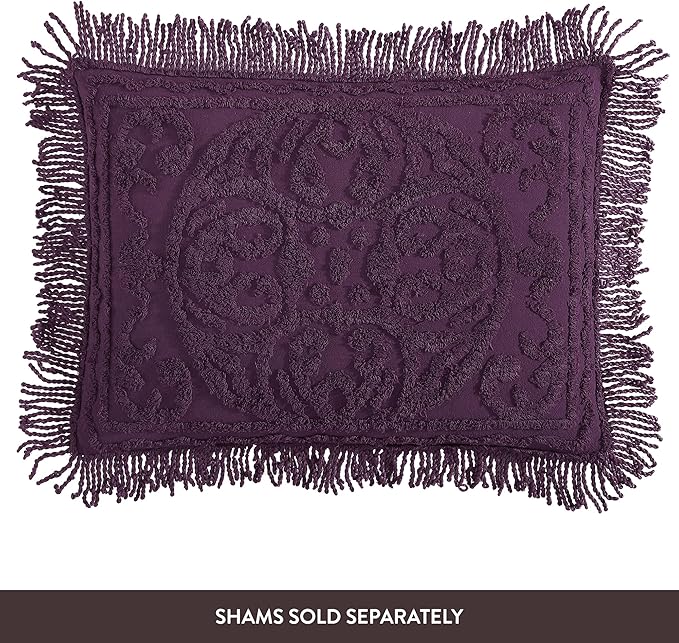 Beatrice Home Fashions Medallion Chenille Bedspread, King, Eggplant