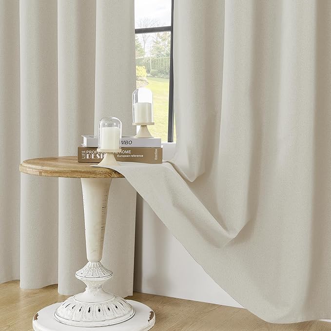 ChrisDowa 100% Blackout Birch Solid Curtains 45 Inches Long 2 Panels for Bedroom Living Room,Farmhouse Room Darkening Thermal Insulated Soundproof Grommet Top Window Treatment Drapes,52x45