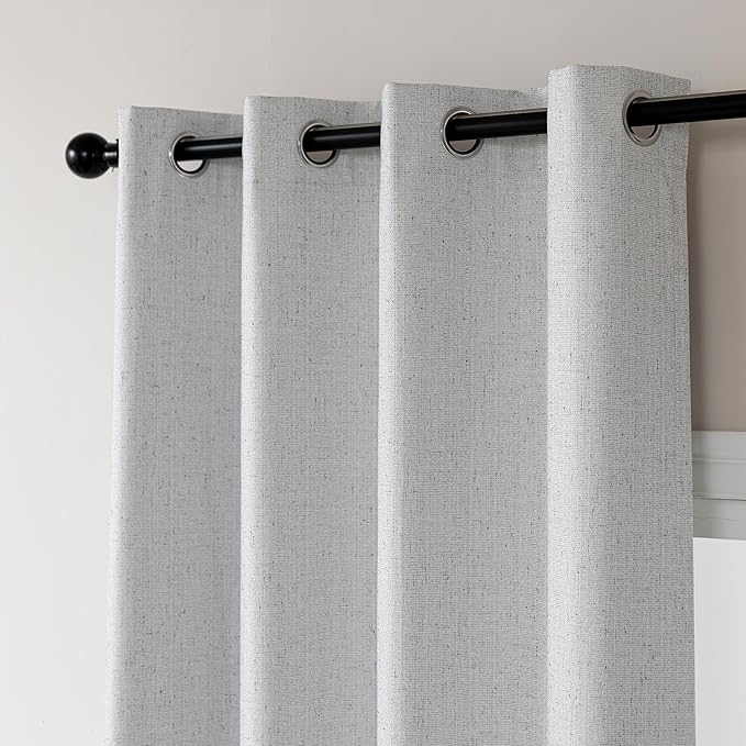 Amazon Basics Faux Linen Blackout Curtains for Bedroom and Living Room, 2-Piece Set with Grommets, 52" W x 84" L, White