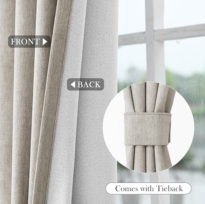 Macochico Full Blackout Curtains 84 Inches Long Insulated Noise Reducing Chenille Curtains for Living Room Bedroom Nursery Auditorium Beige Taupe Curtains with Tieback Grommet 72" Wx84 L 1 Panel