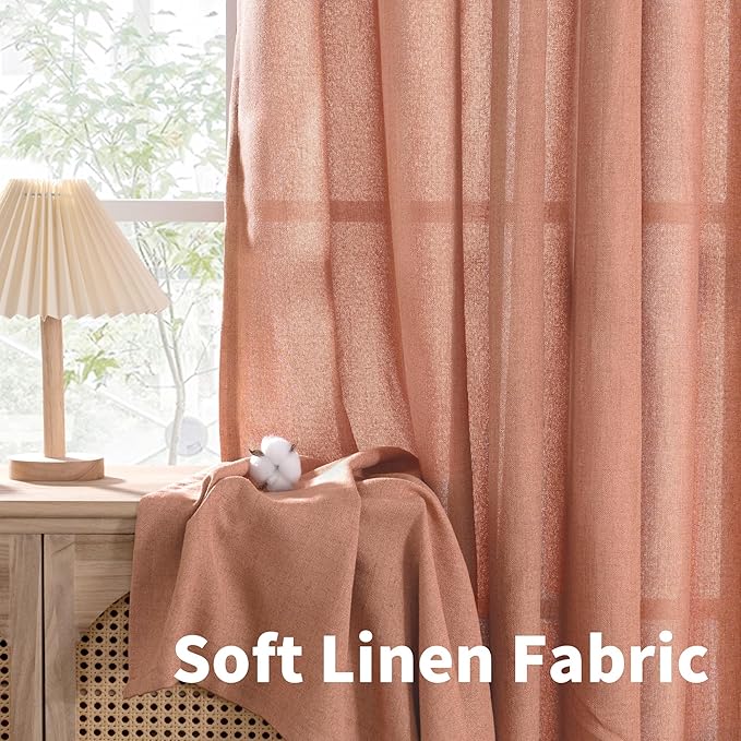 YoungsTex Terracotta Linen Curtains 108 Inch Length for Living Room, Light Filtering Semi Sheer Window Drapes with Bronze Grommet Privacy for Bedroom Farmhouse Decorative, 52 x 108 Inch, 2 Panels